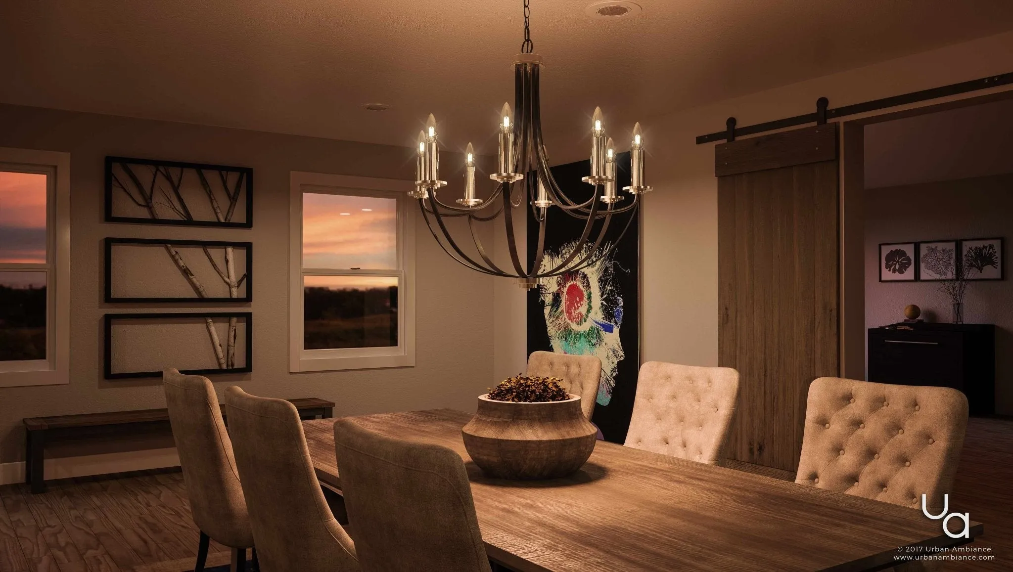 UQL2011 Mid-Century Modern Chandelier, 30"H x 30"W, Black Silk Finish, Marseille Collection