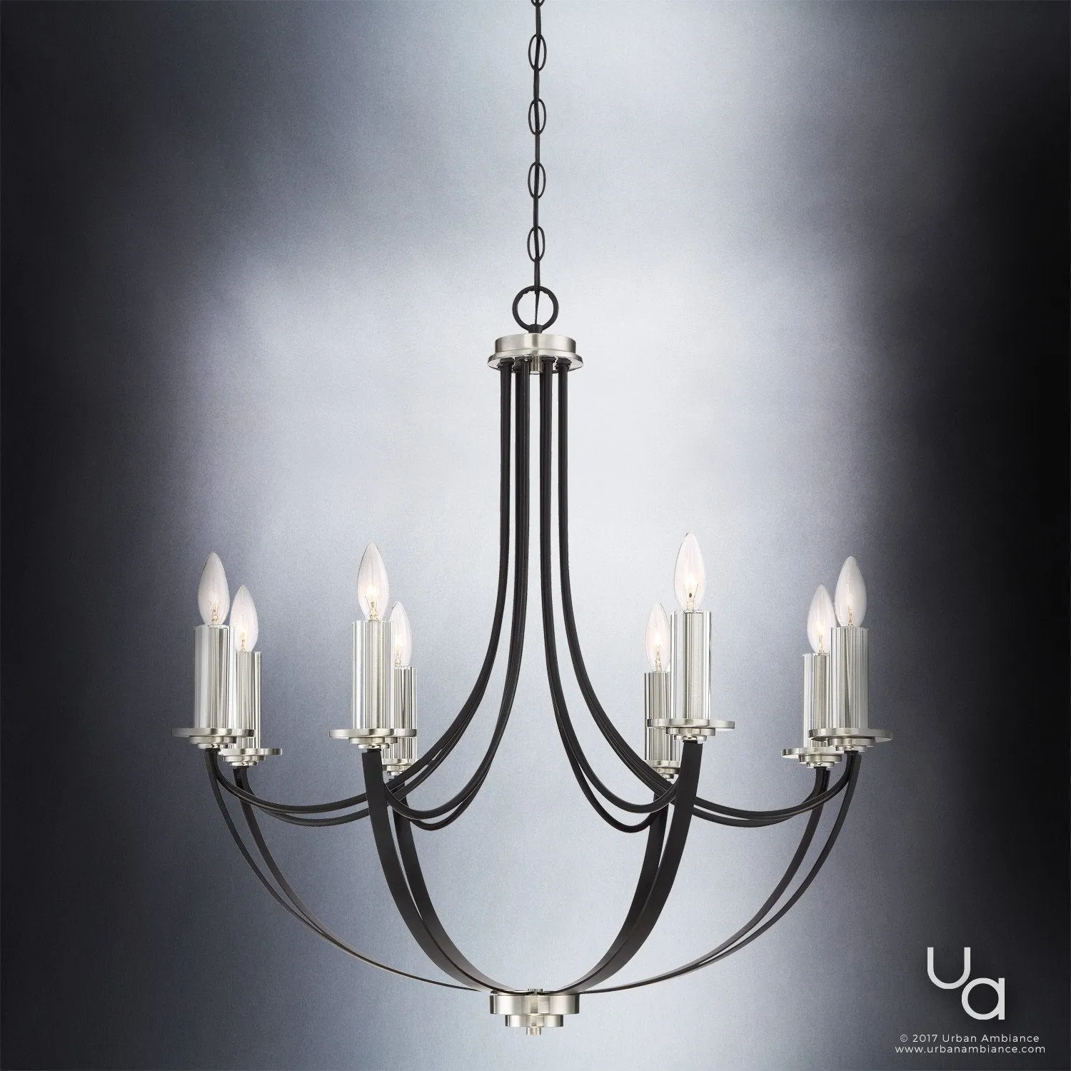UQL2011 Mid-Century Modern Chandelier, 30"H x 30"W, Black Silk Finish, Marseille Collection