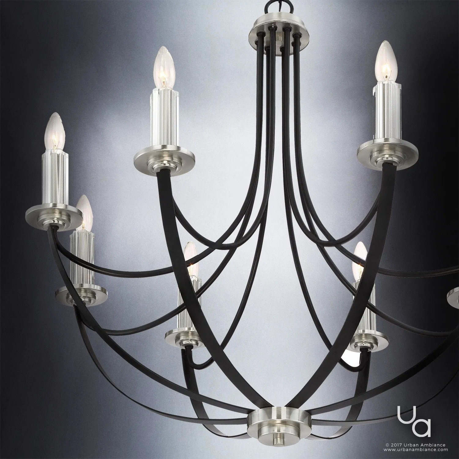 UQL2011 Mid-Century Modern Chandelier, 30"H x 30"W, Black Silk Finish, Marseille Collection
