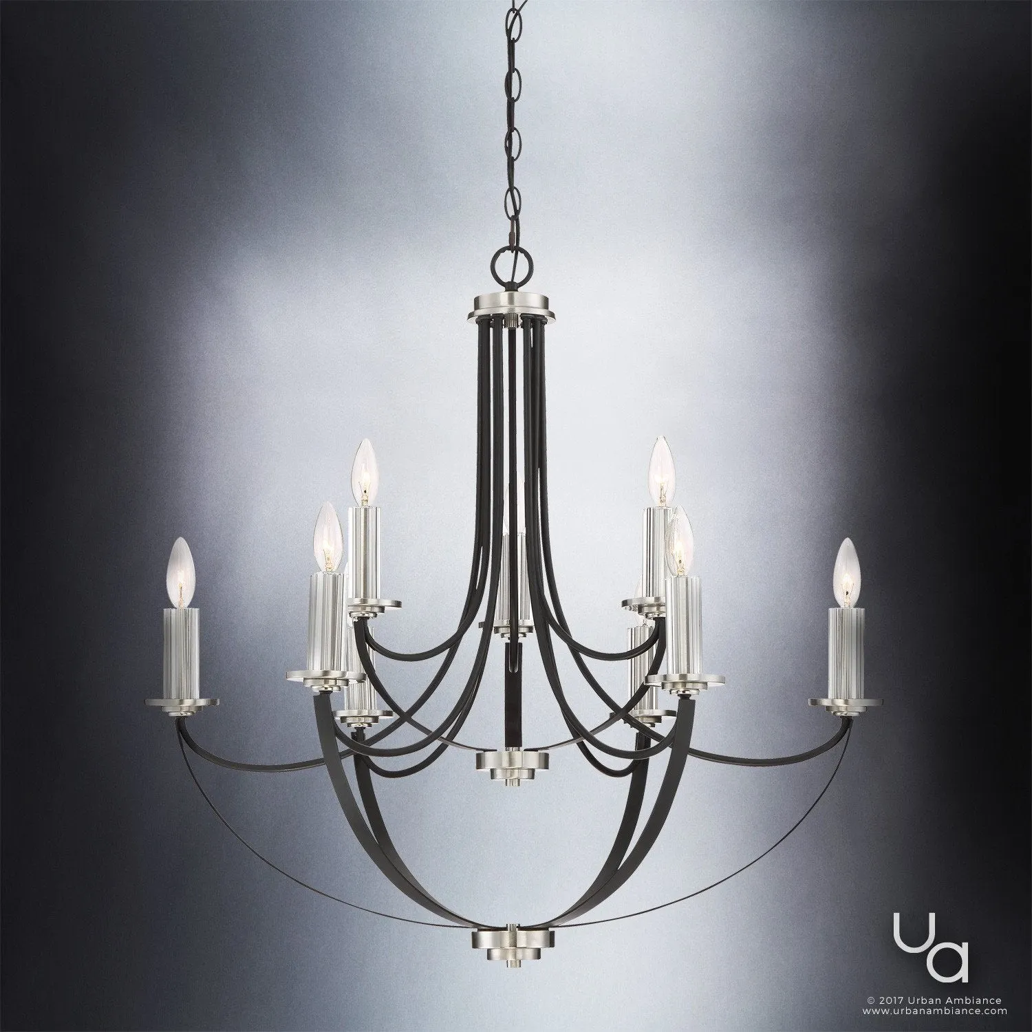 UQL2012 Mid-Century Modern Modern Chandelier, 31.5"H x 32"W, Black Silk Finish, Marseille Collection