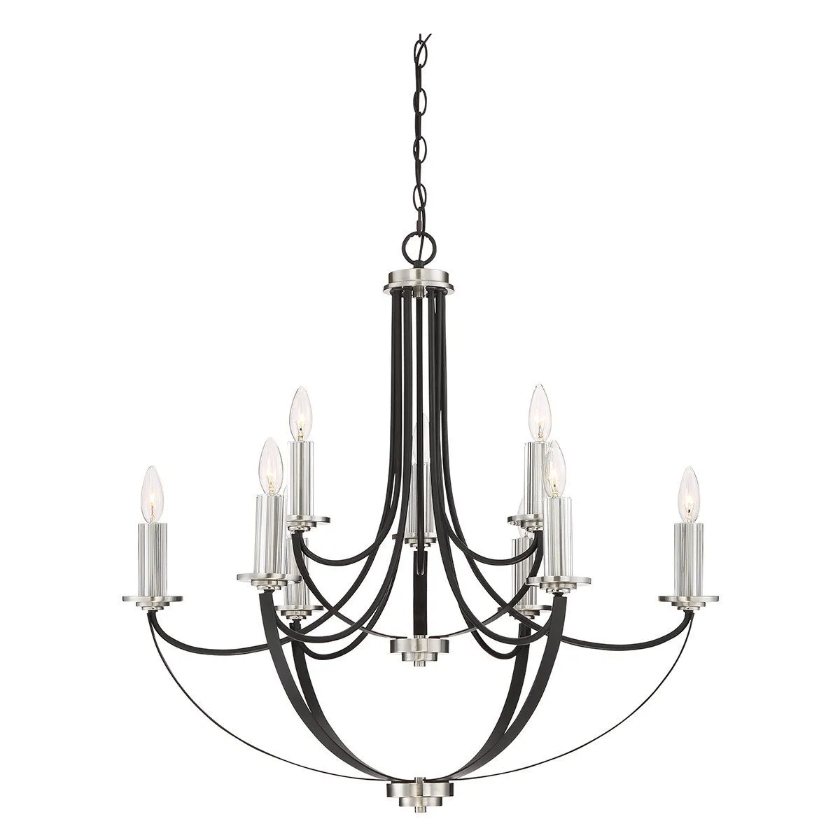UQL2012 Mid-Century Modern Modern Chandelier, 31.5"H x 32"W, Black Silk Finish, Marseille Collection