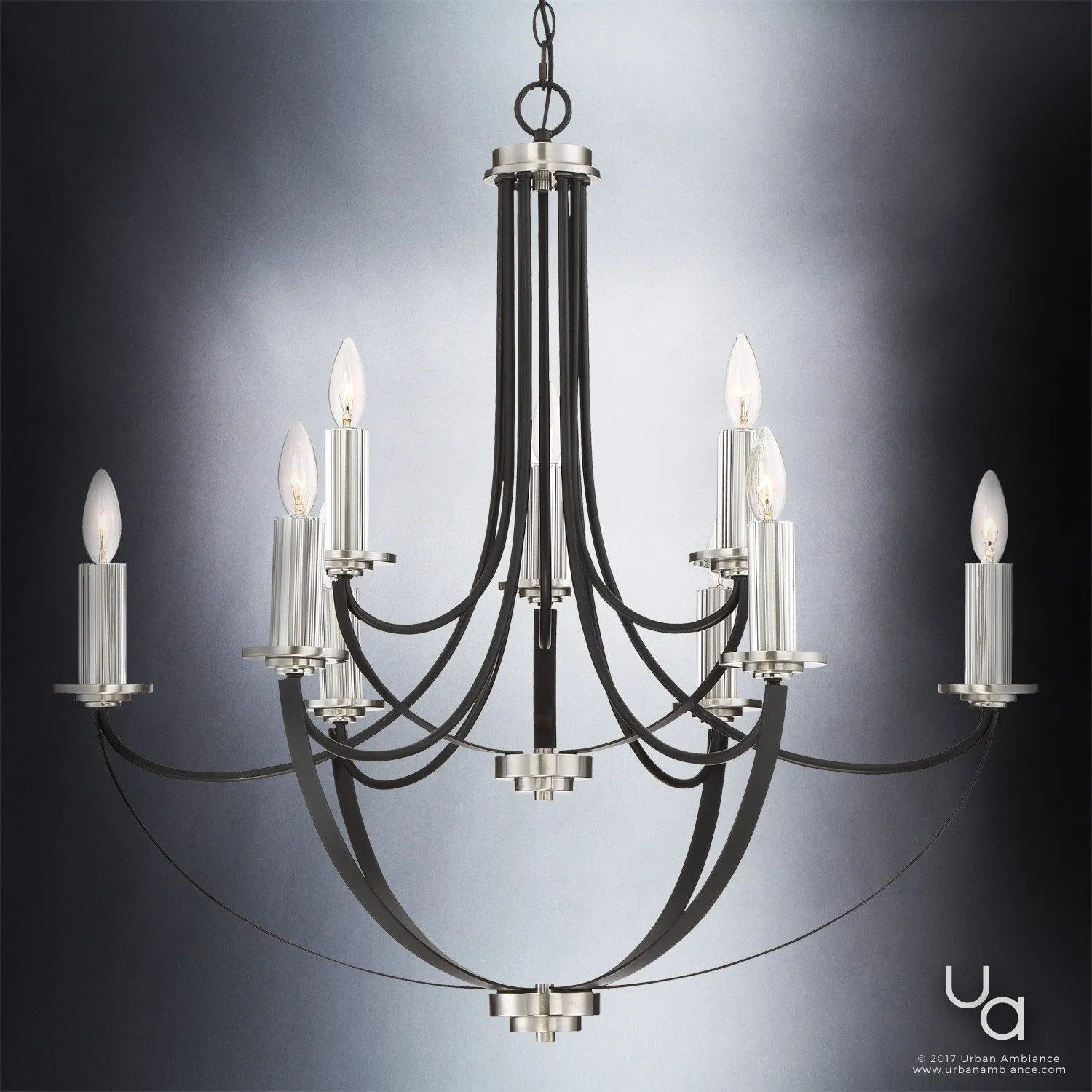 UQL2012 Mid-Century Modern Modern Chandelier, 31.5"H x 32"W, Black Silk Finish, Marseille Collection