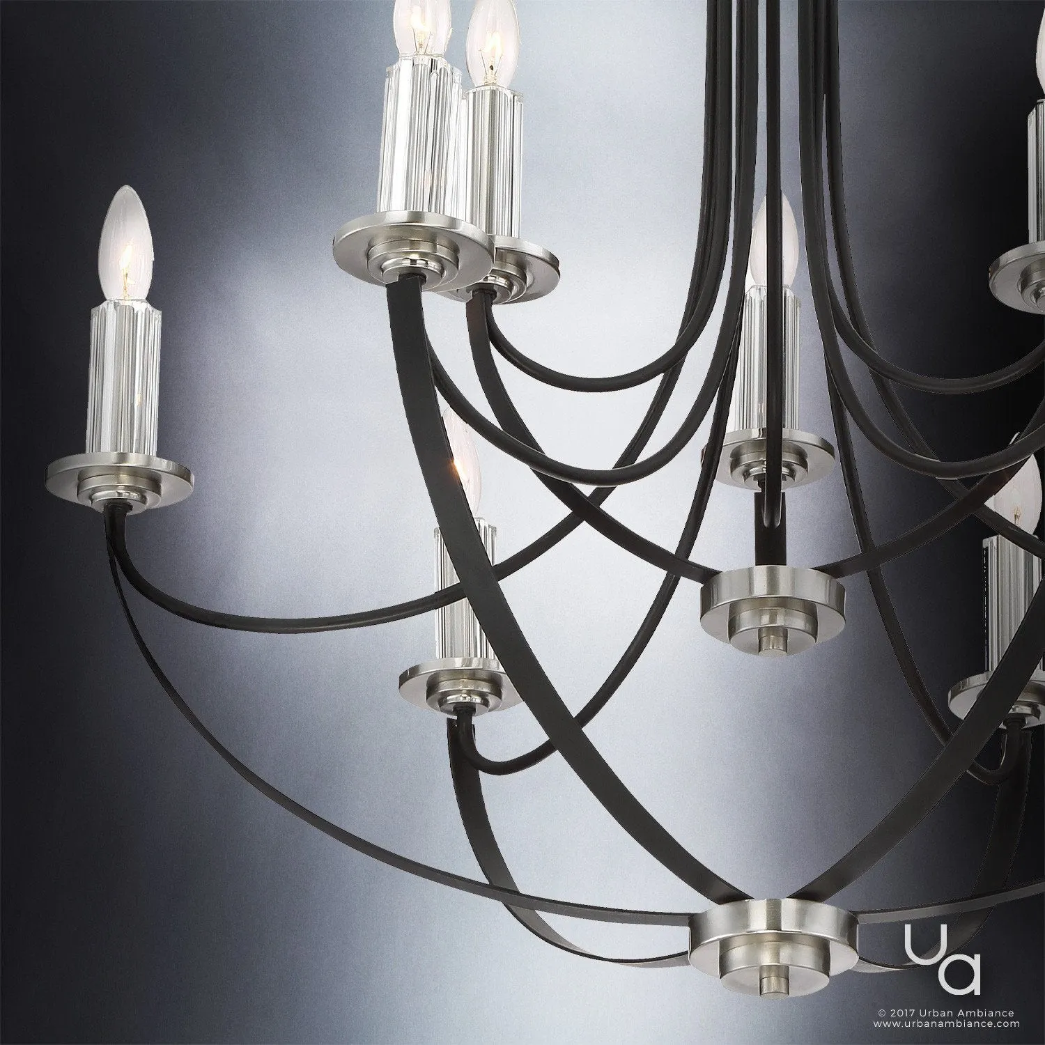 UQL2012 Mid-Century Modern Modern Chandelier, 31.5"H x 32"W, Black Silk Finish, Marseille Collection