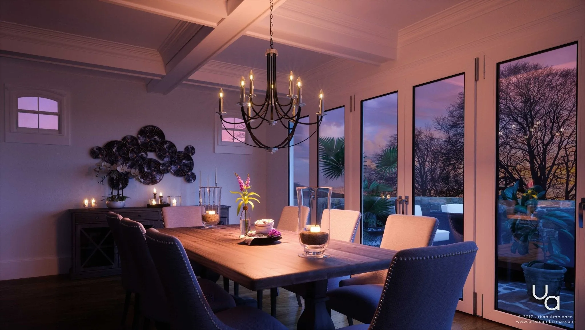 UQL2012 Mid-Century Modern Modern Chandelier, 31.5"H x 32"W, Black Silk Finish, Marseille Collection
