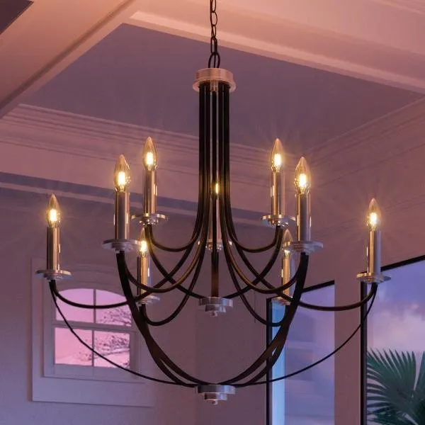 UQL2012 Mid-Century Modern Modern Chandelier, 31.5"H x 32"W, Black Silk Finish, Marseille Collection