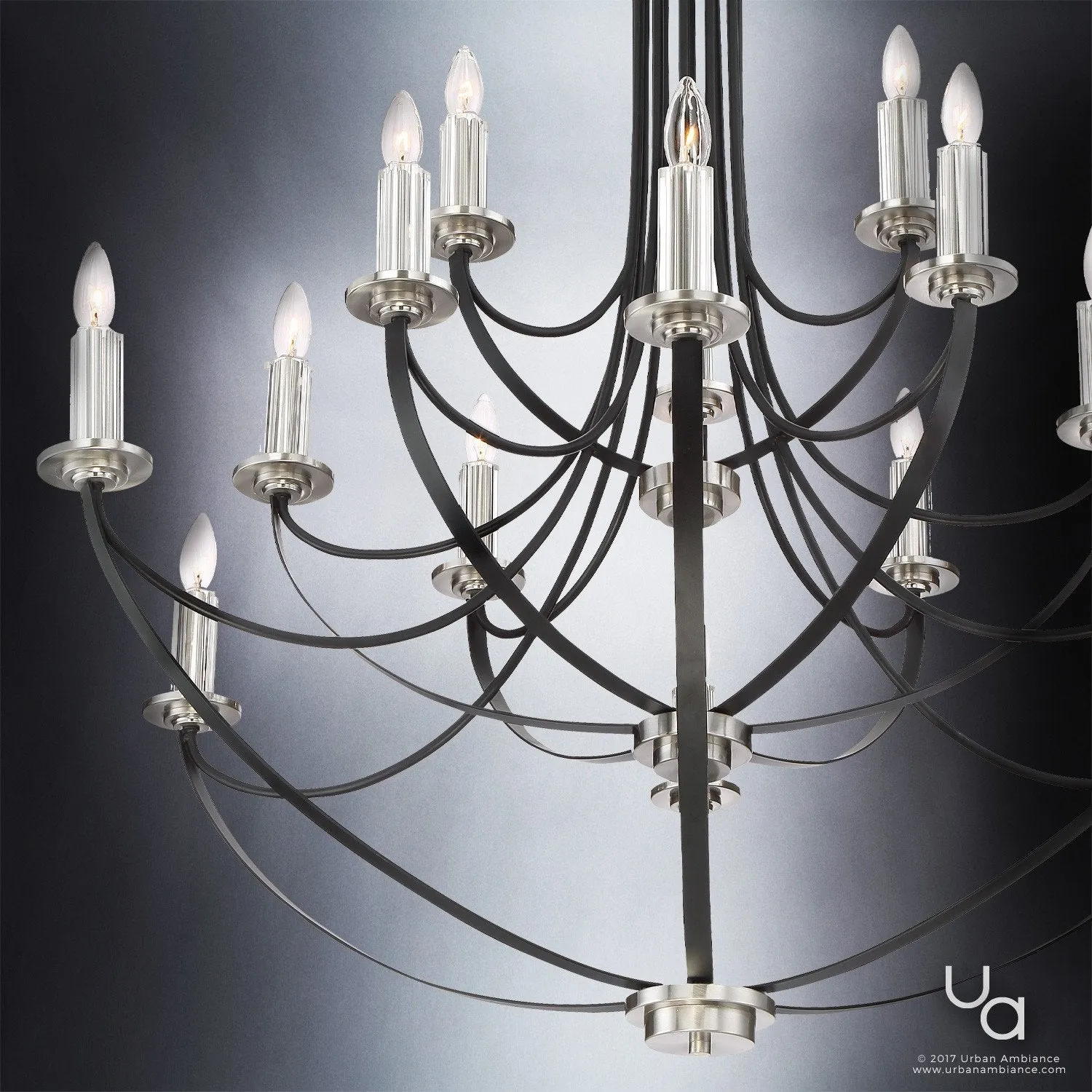 UQL2013 Mid-Century Modern Chandelier, 43"H x 41"W, Black Silk Finish, Marseille Collection
