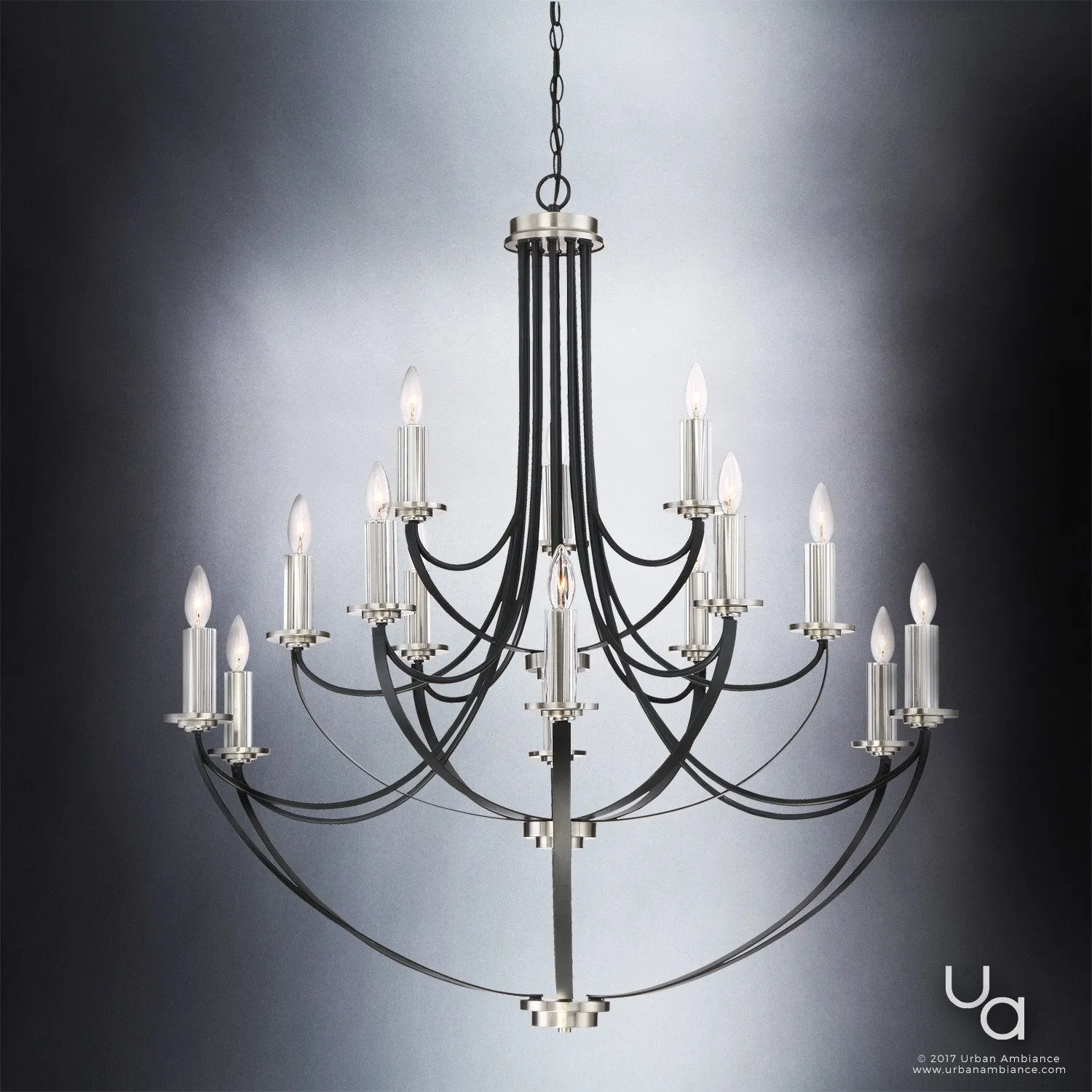 UQL2013 Mid-Century Modern Chandelier, 43"H x 41"W, Black Silk Finish, Marseille Collection