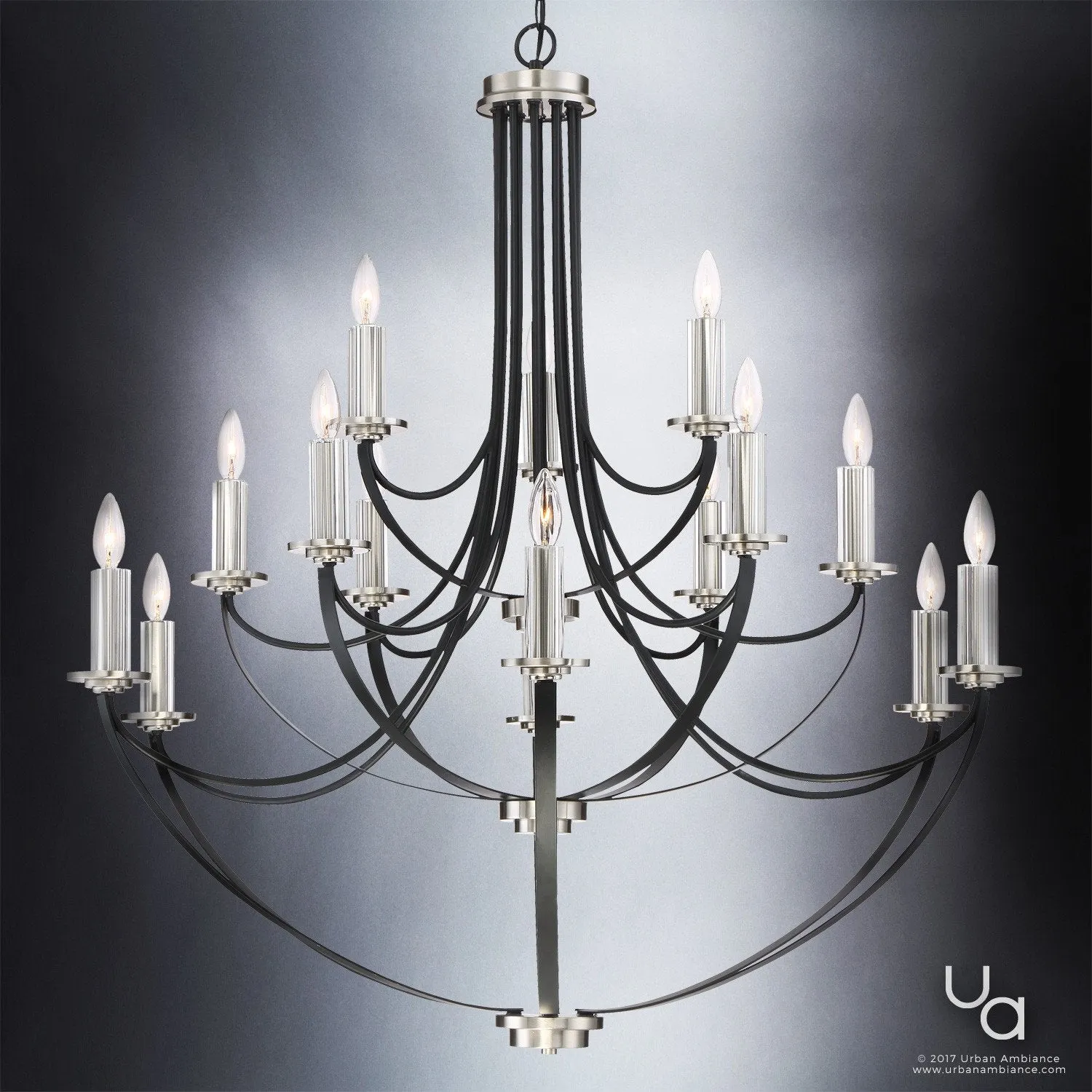 UQL2013 Mid-Century Modern Chandelier, 43"H x 41"W, Black Silk Finish, Marseille Collection