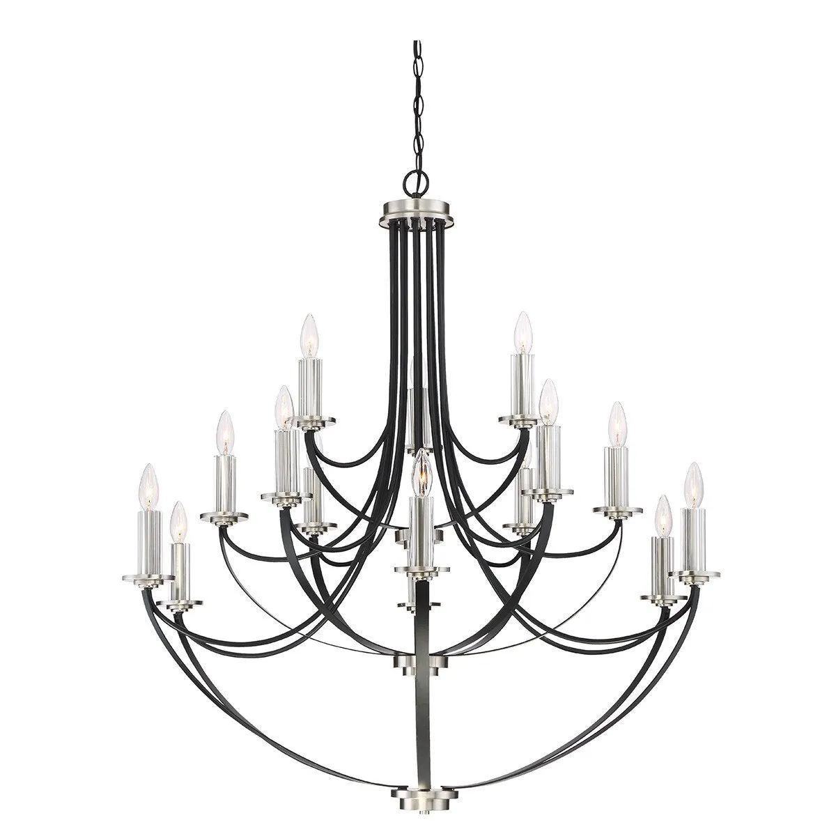 UQL2013 Mid-Century Modern Chandelier, 43"H x 41"W, Black Silk Finish, Marseille Collection
