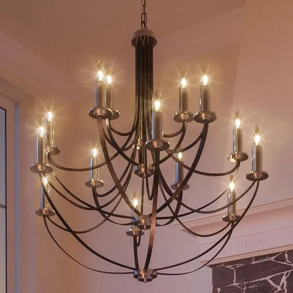 UQL2013 Mid-Century Modern Chandelier, 43"H x 41"W, Black Silk Finish, Marseille Collection