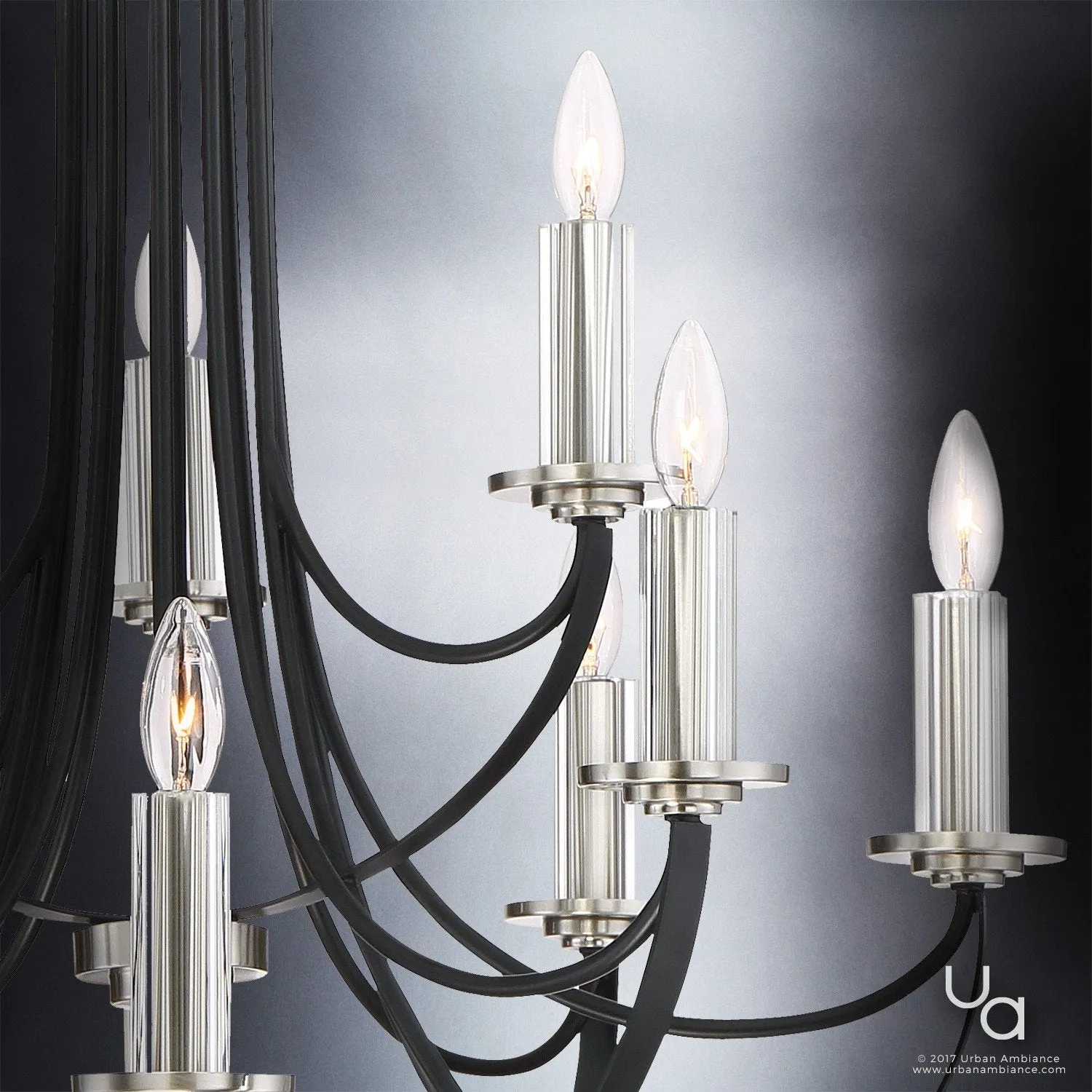 UQL2013 Mid-Century Modern Chandelier, 43"H x 41"W, Black Silk Finish, Marseille Collection