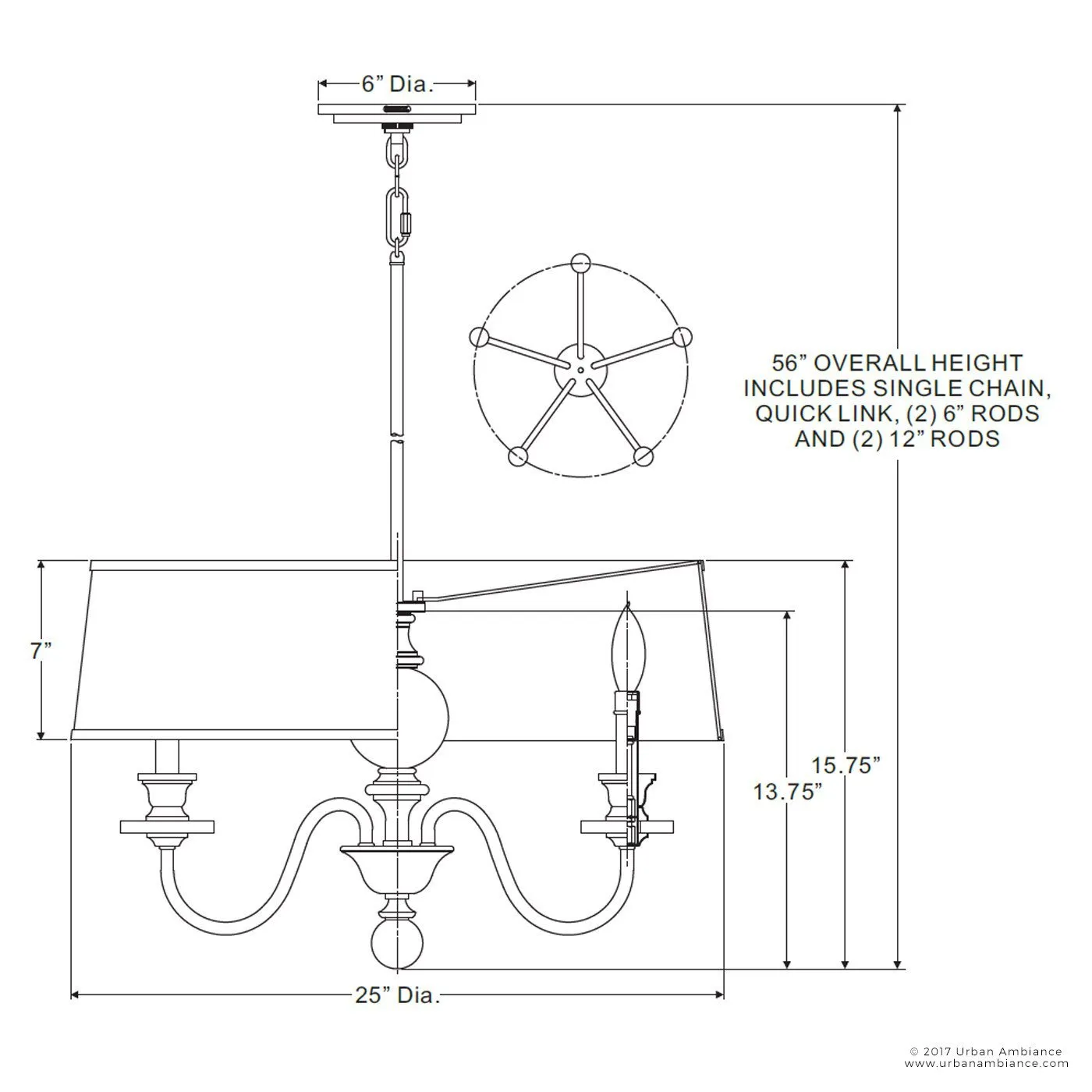 UQL2180 Mediterannean Chandelier , 15.5"H x 25"W, Parisian Bronze Finish, Guadalajara Collection