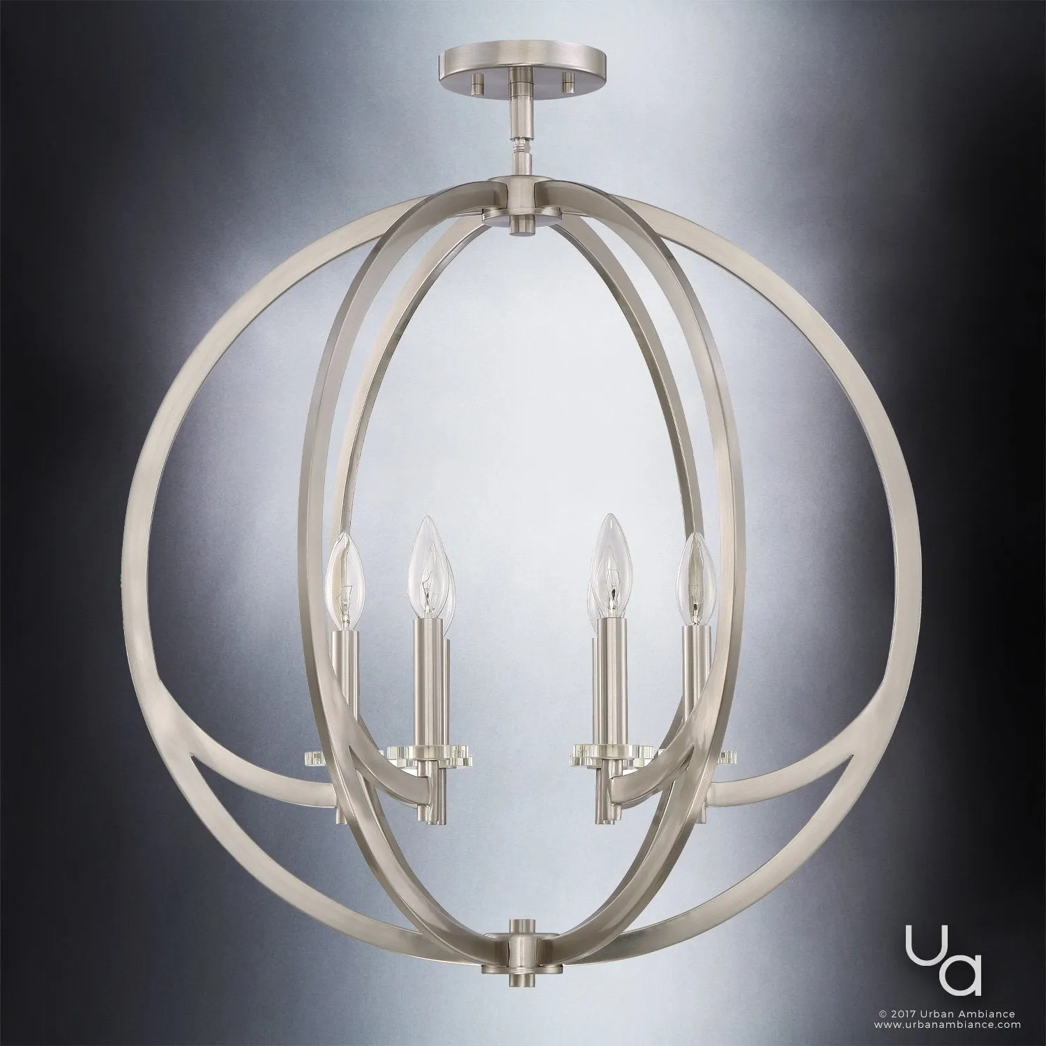 UQL2552 Globe Chandelier, 25.5"H x 24"W, Brushed Nickel Finish, Denver Collection