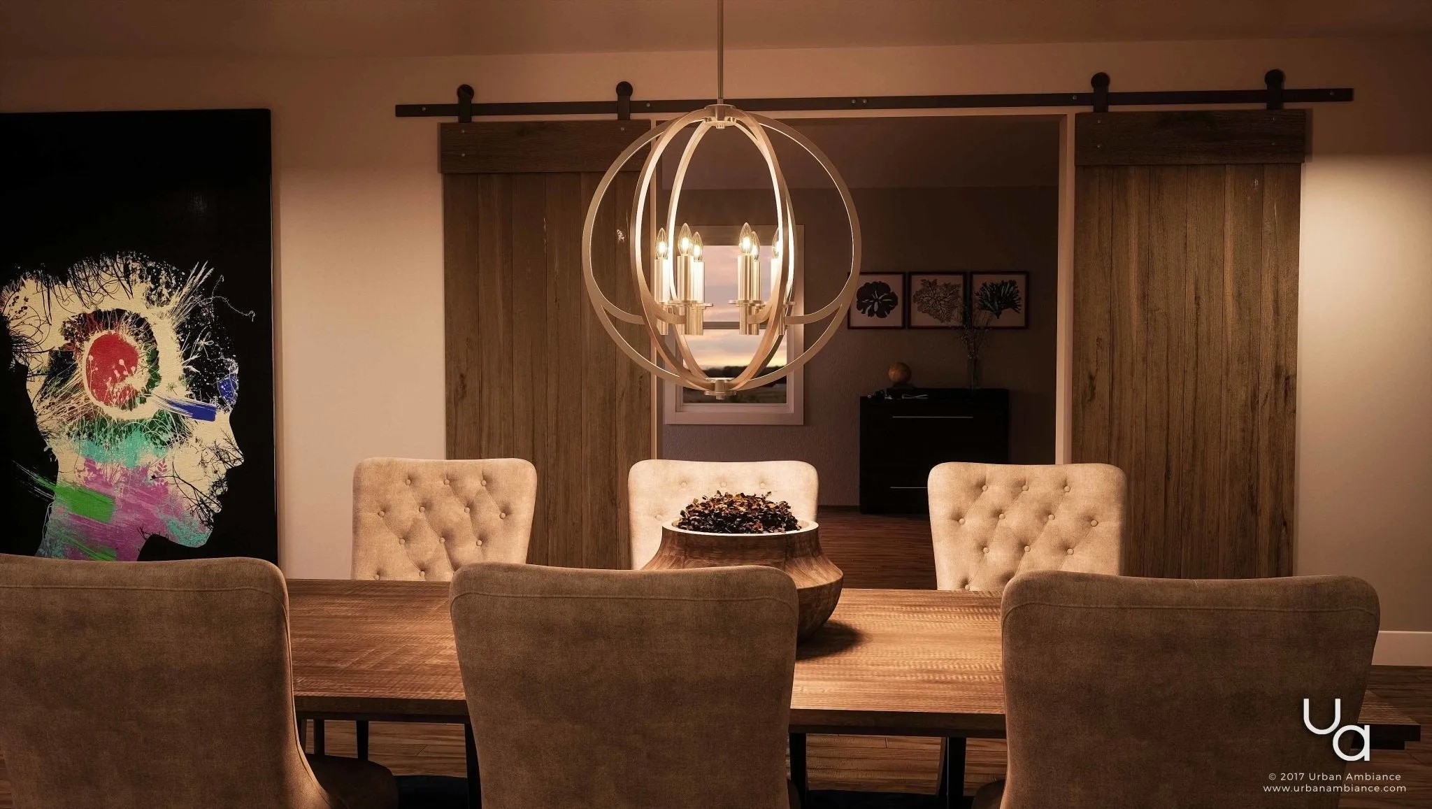 UQL2552 Globe Chandelier, 25.5"H x 24"W, Brushed Nickel Finish, Denver Collection