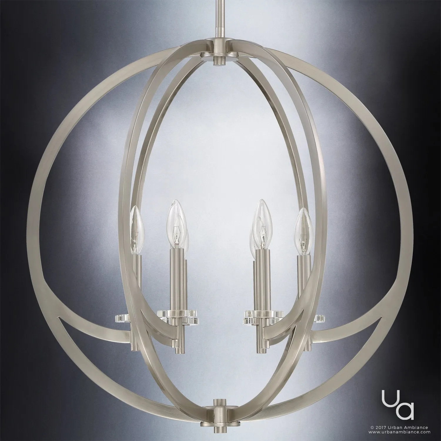 UQL2552 Globe Chandelier, 25.5"H x 24"W, Brushed Nickel Finish, Denver Collection