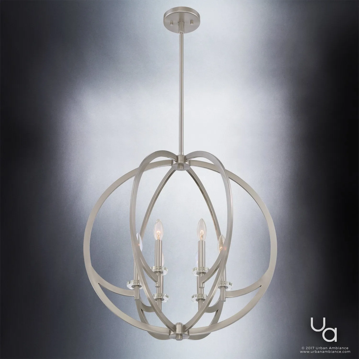 UQL2552 Globe Chandelier, 25.5"H x 24"W, Brushed Nickel Finish, Denver Collection