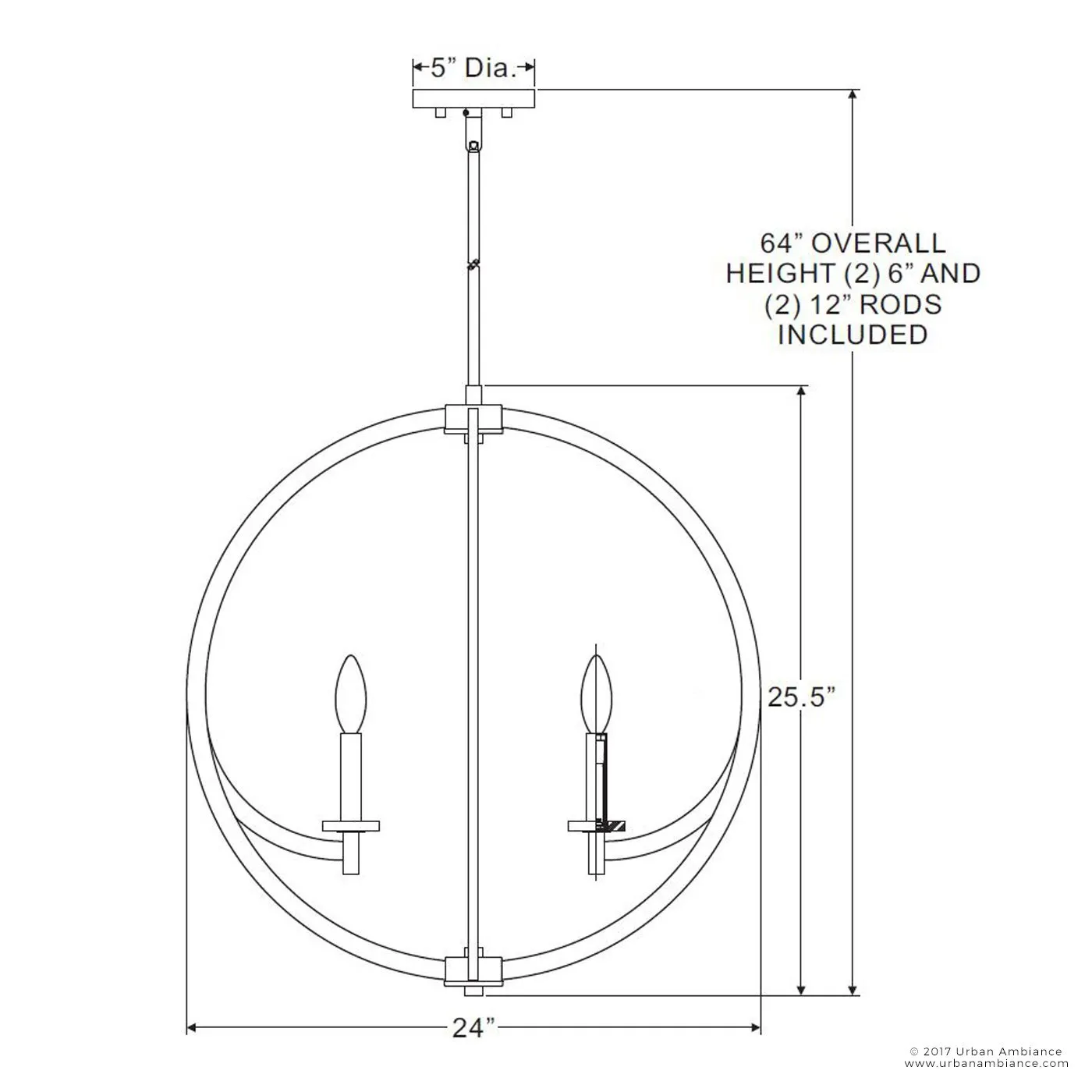 UQL2552 Globe Chandelier, 25.5"H x 24"W, Brushed Nickel Finish, Denver Collection