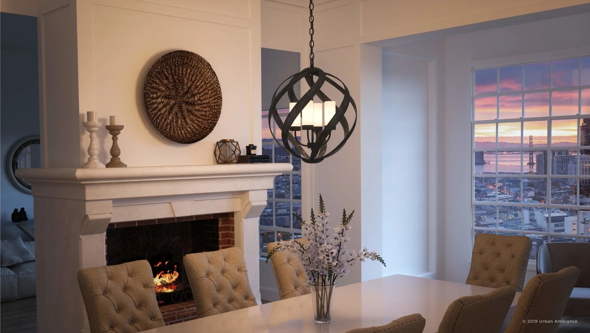 UQL2781 Rustic Chandelier, 23"H x 19.5"W, Weathered Black Finish, Walsall Collection