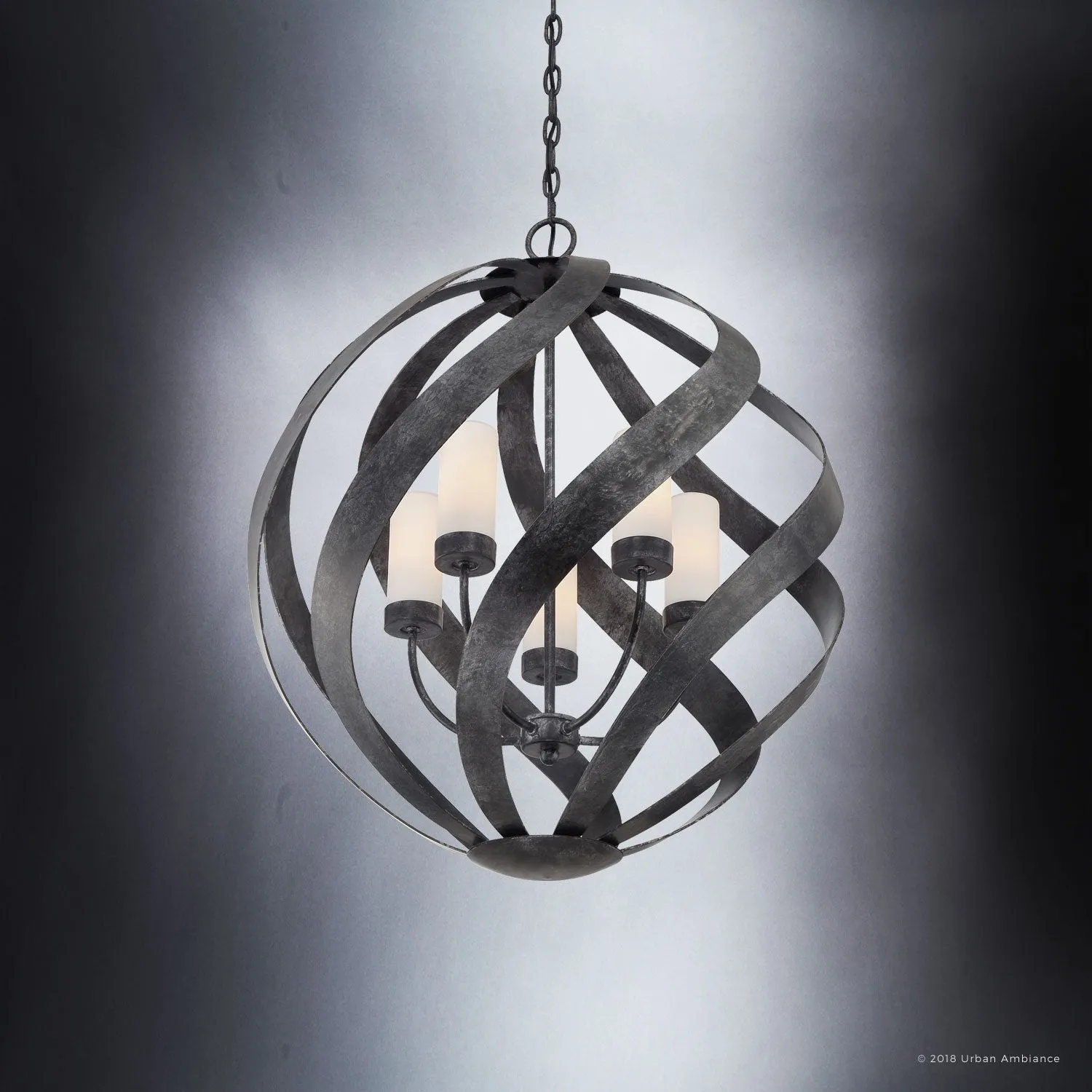 UQL2782 Rustic Chandelier, 29.5"H x 26"W, Weathered Black Finish, Walsall Collection