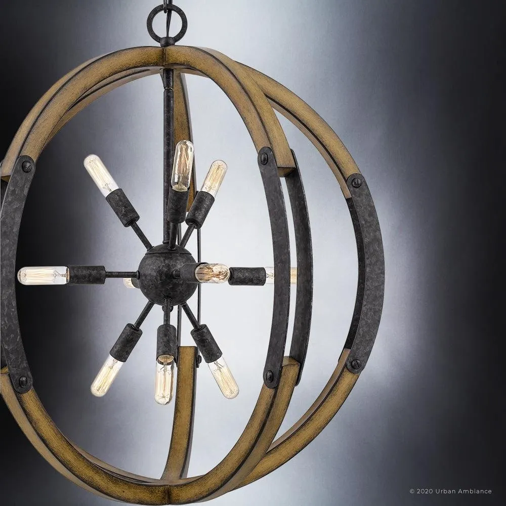 UQL3110 Urban Loft Chandelier, 28.75"H x 26"W, Weathered Black Finish, Abilene Collection