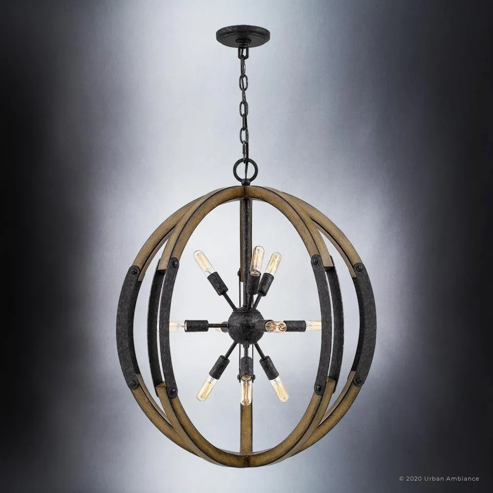 UQL3110 Urban Loft Chandelier, 28.75"H x 26"W, Weathered Black Finish, Abilene Collection