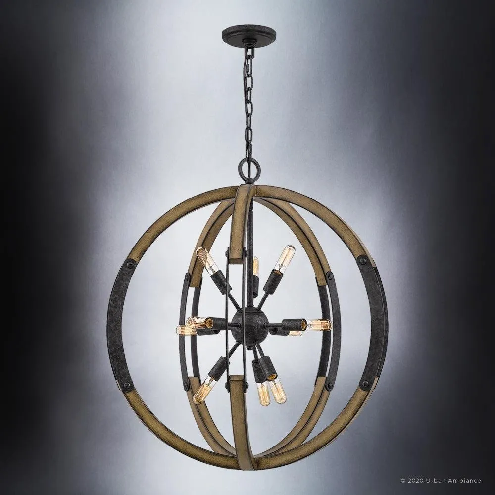 UQL3110 Urban Loft Chandelier, 28.75"H x 26"W, Weathered Black Finish, Abilene Collection