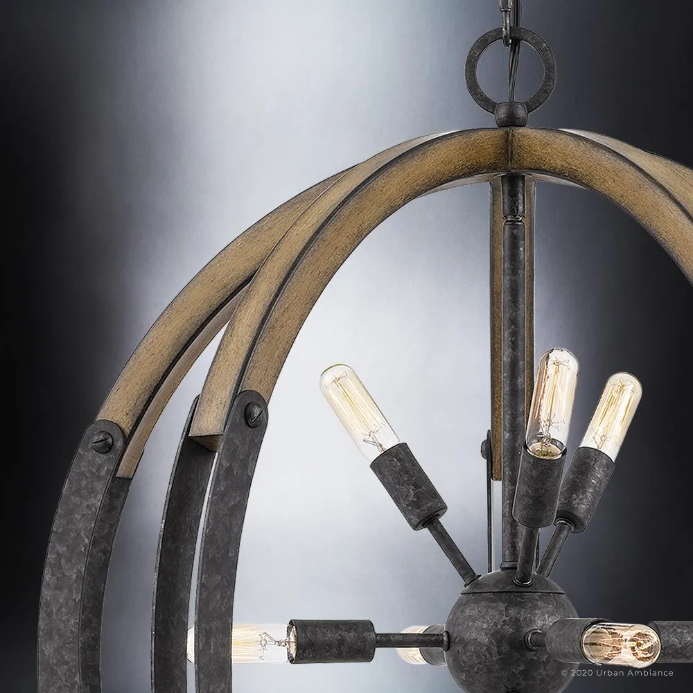 UQL3110 Urban Loft Chandelier, 28.75"H x 26"W, Weathered Black Finish, Abilene Collection