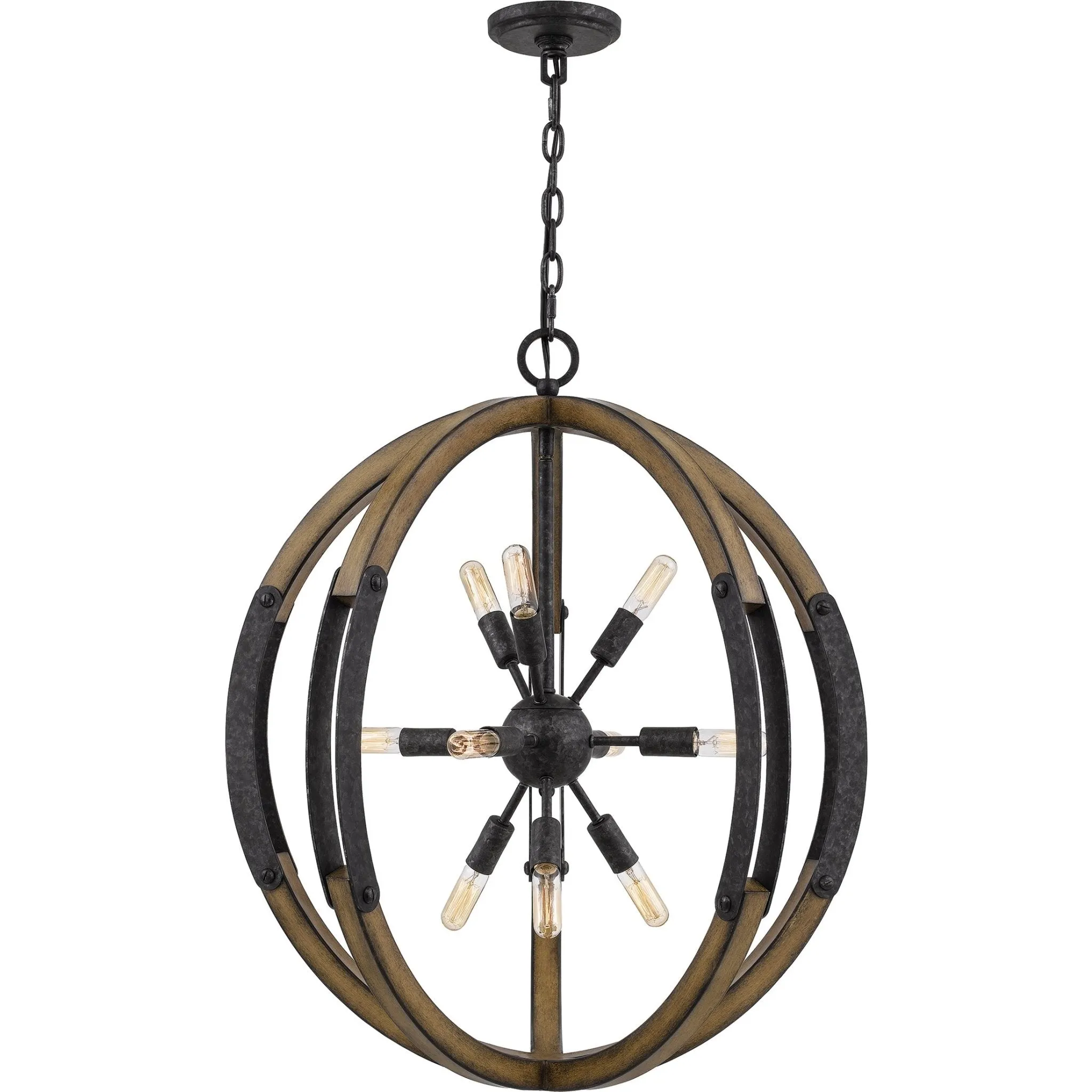 UQL3110 Urban Loft Chandelier, 28.75"H x 26"W, Weathered Black Finish, Abilene Collection