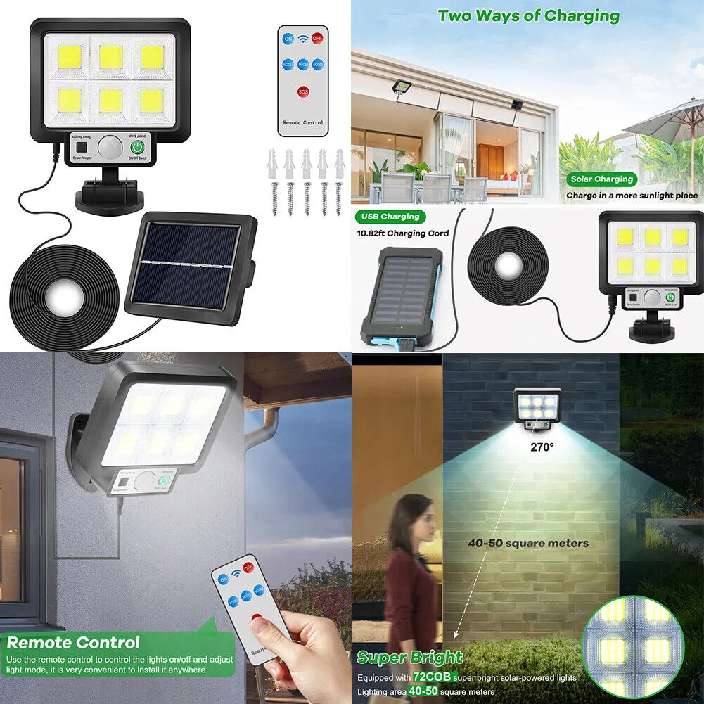 US 1~2Pcs LED Solar Light Garage Backyard Wall Outdoor Motion Sensor with Remote