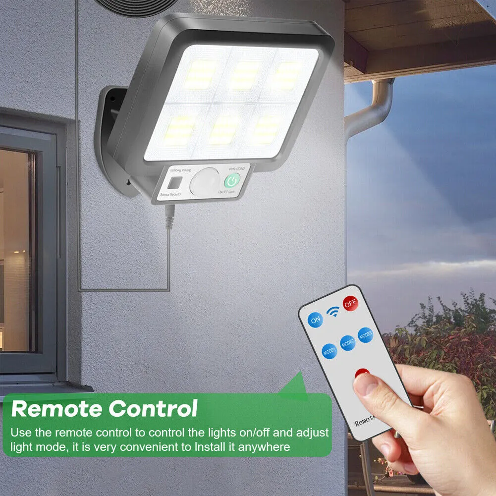 US 1~2Pcs LED Solar Light Garage Backyard Wall Outdoor Motion Sensor with Remote
