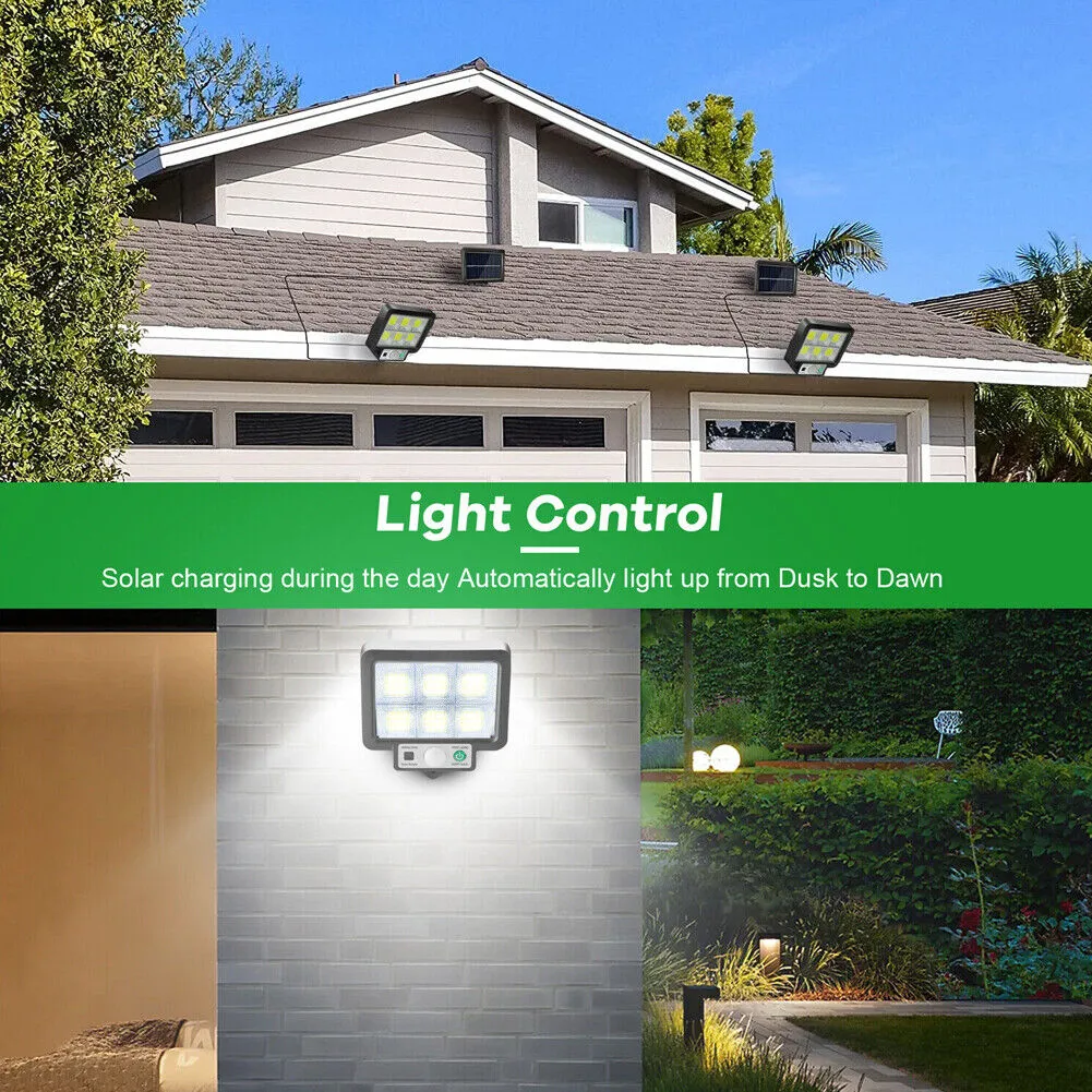 US 1~2Pcs LED Solar Light Garage Backyard Wall Outdoor Motion Sensor with Remote