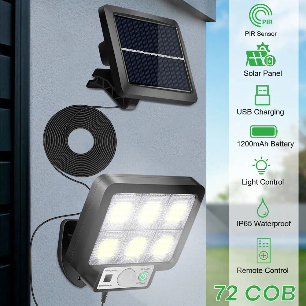 US 1~2Pcs LED Solar Light Garage Backyard Wall Outdoor Motion Sensor with Remote