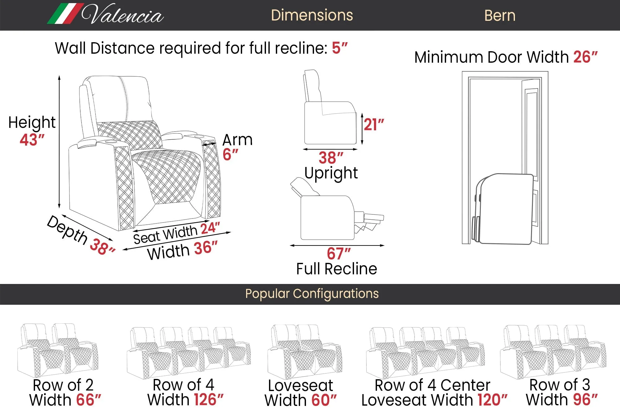 Valencia Bern Row of 2 Loveseat Home Theater Seating