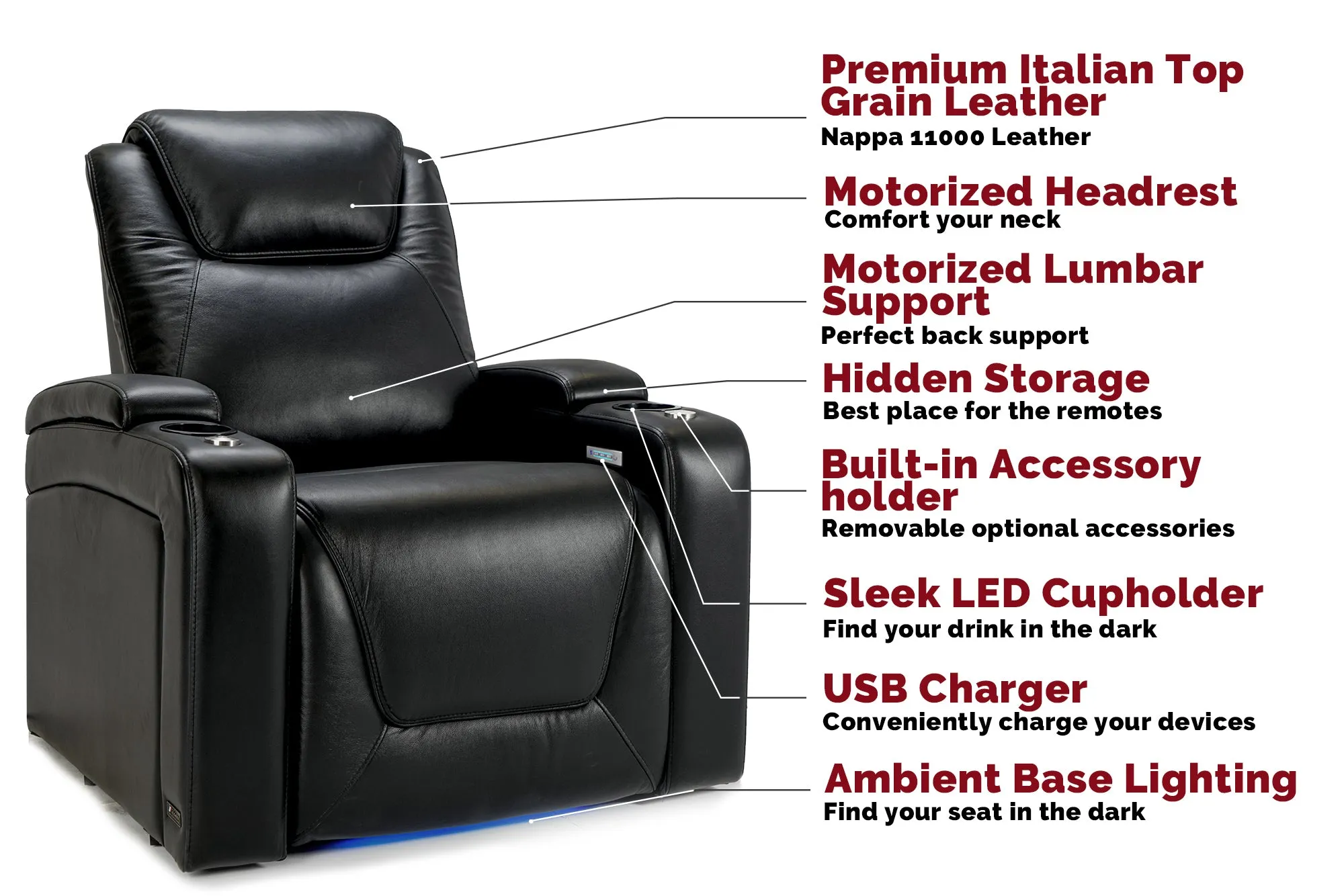Valencia Oslo Modern Home Theater Seating Row of 2, Midnight Black
