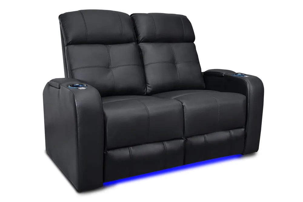 Valencia Verona Leather Home Theater Seating Row of 2 Loveseat, Black