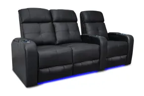 Valencia Verona Leather Home Theater Seating Row of 3 Loveseat Left, Black