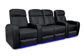 Valencia Verona Leather Home Theater Seating Row of 4 Loveseat Center, Black