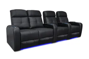 Valencia Verona Leather Home Theater Seating Row of 4 Loveseat Left, Black