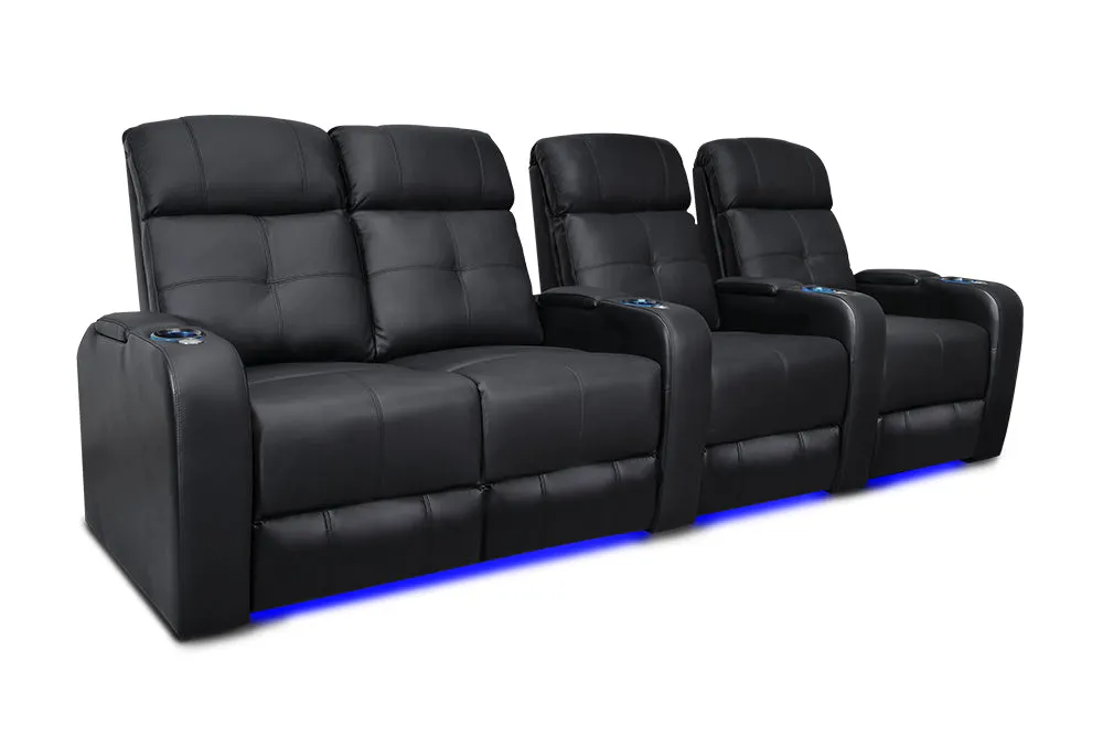 Valencia Verona Leather Home Theater Seating Row of 4 Loveseat Left, Black