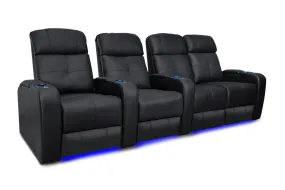 Valencia Verona Leather Home Theater Seating Row of 4 Loveseat Right, Black