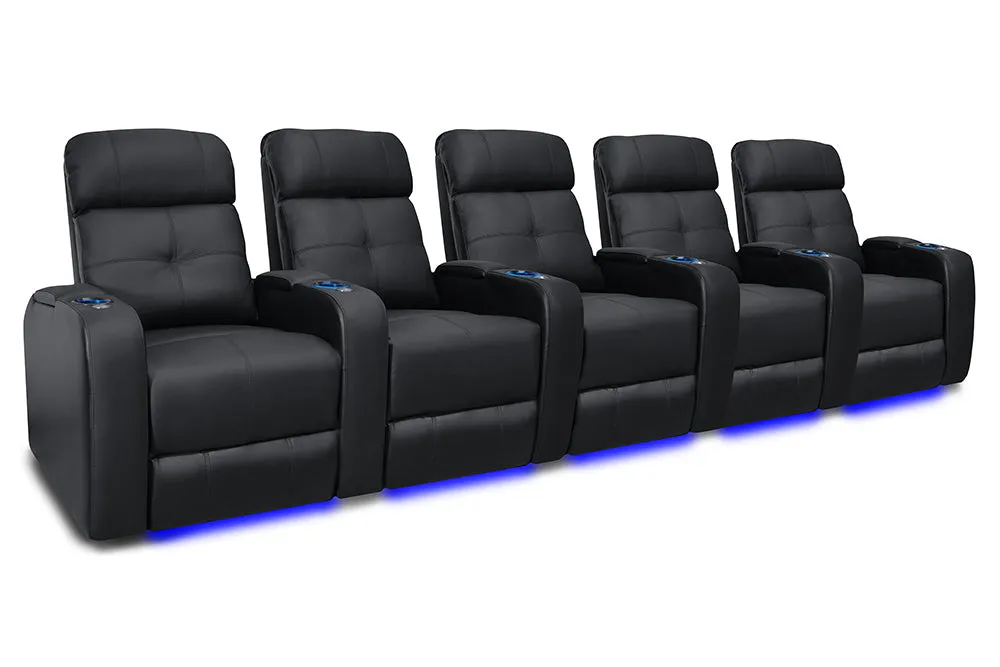 Valencia Verona Leather Home Theater Seating Row of 5, Black