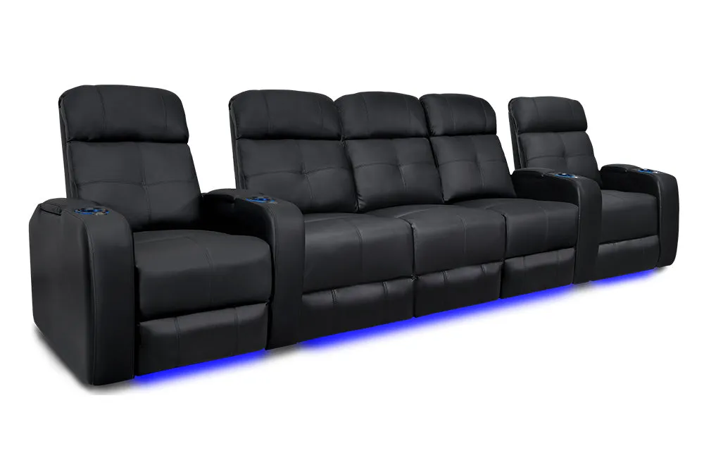 Valencia Verona Leather Home Theater Seating Row of 5 Set of 3 Center, Black