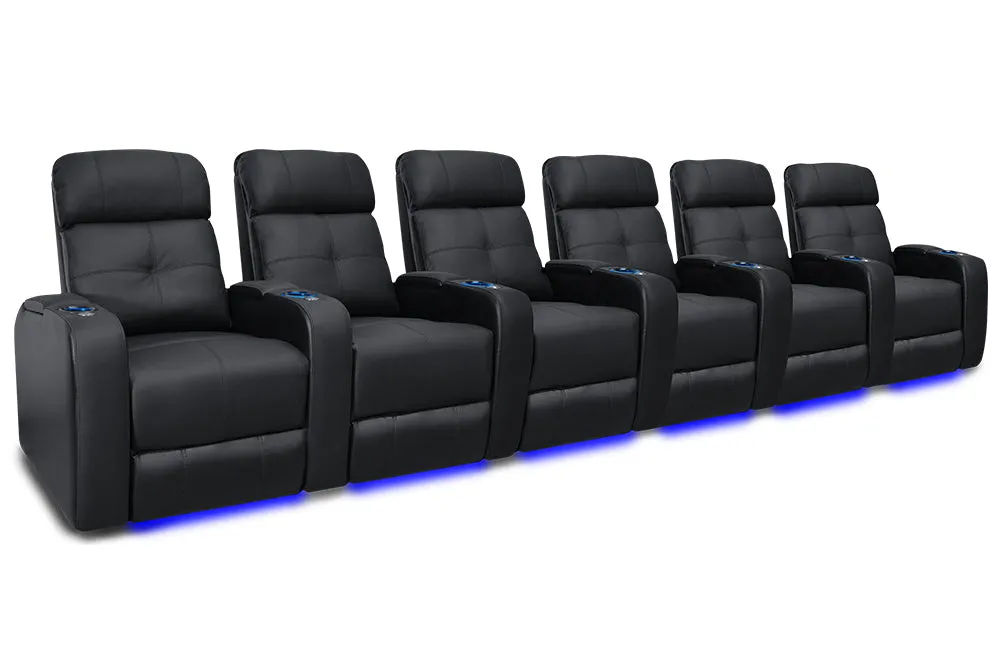 Valencia Verona Leather Home Theater Seating Row of 6, Black