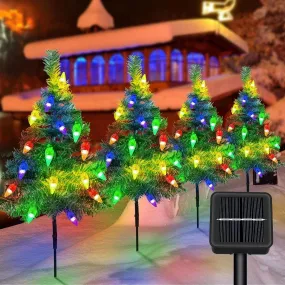 valiant Christmas Decorations Outdoor 4 Pack Solar Christmas Tree with 80pcs Multi-Color C6 Snowflake Led Lights 8 Lighting Modes Waterproof Pathway Lights for Outside Garden and Yard Patio 4 Strawberry Lights