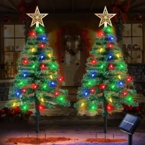 valiant Solar Christmas Tree Light 2 Pack, 3.6FT 1000mAh Solar Powered Christmas Garden Light 8 Modes Waterproof C6 Strawberry 100Leds Solar Yard Stake Pathway Lights for Christmas Outdoor Decoration