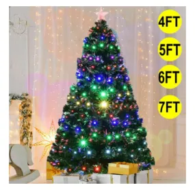 versatile 4/5/6/7FT Artificial Holiday Christmas Tree with LED Lights/Pre-Lit/Snowy Decor Fibre Optics PreLit Tree LED RGB Lights 5'
