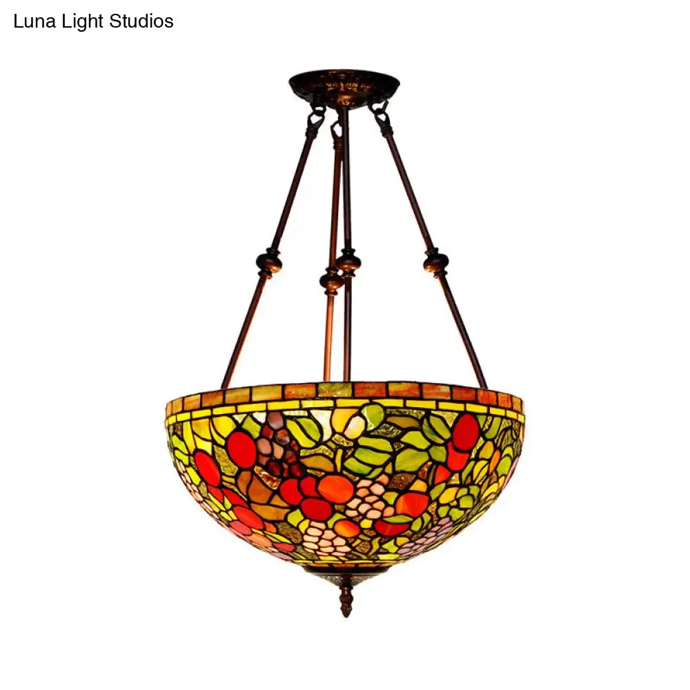 Victorian Bronze Ceiling Light Fixture with Stained Glass Dome Shade - 2-Light Semi Flush for Living Room