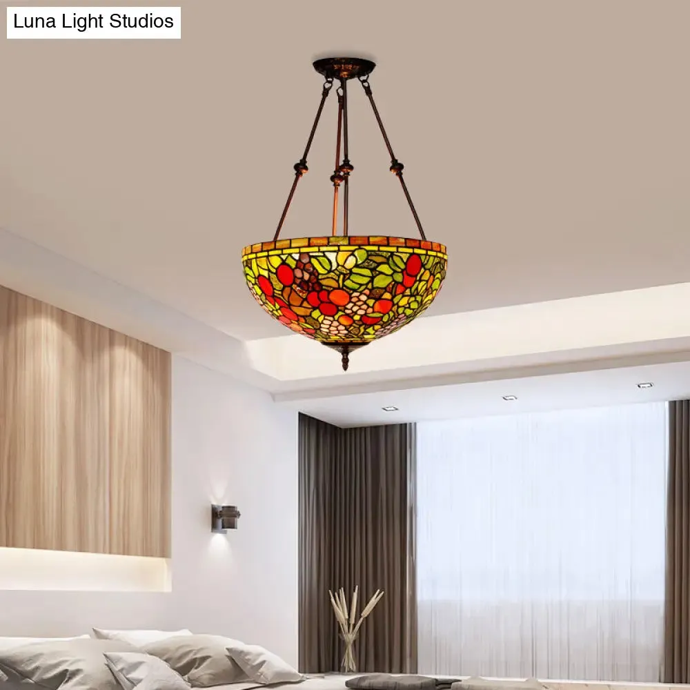 Victorian Bronze Ceiling Light Fixture with Stained Glass Dome Shade - 2-Light Semi Flush for Living Room