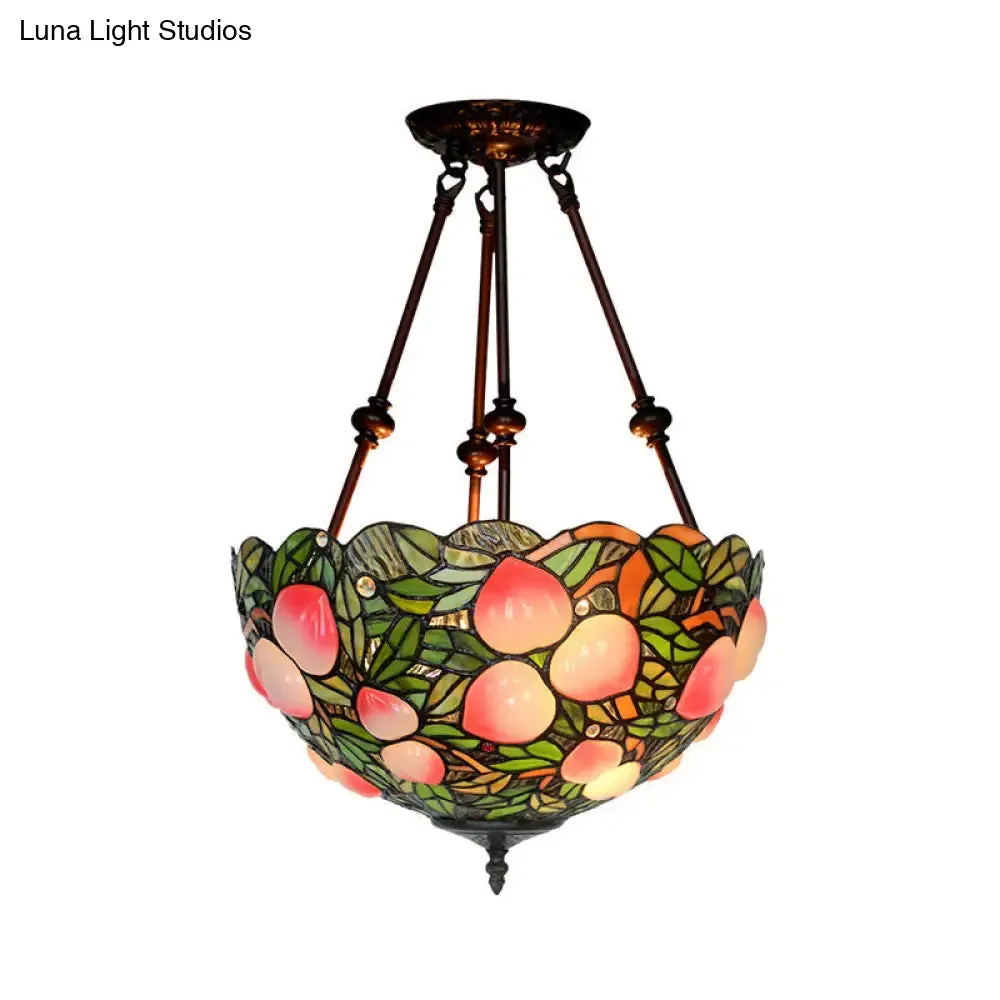 Victorian Bronze Ceiling Light Fixture with Stained Glass Dome Shade - 2-Light Semi Flush for Living Room