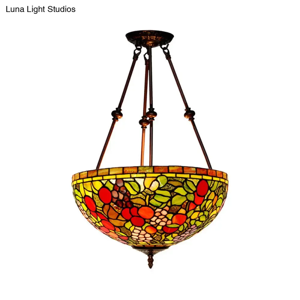 Victorian Bronze Ceiling Light Fixture with Stained Glass Dome Shade - 2-Light Semi Flush for Living Room